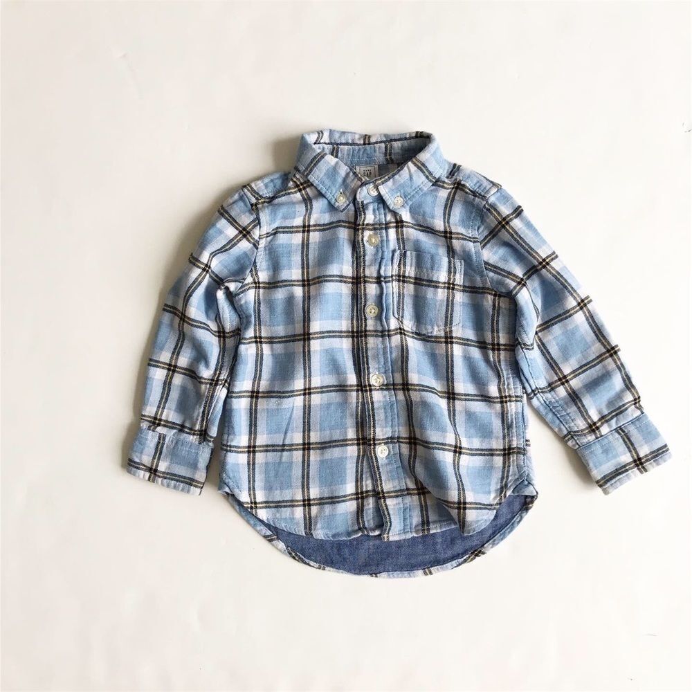BABygap blue plaid button down VGUC 18-24 months